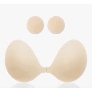 MITALOO Seamless Adhesive Bra Sticky Strapless With Nipple Cover D Cup Beige